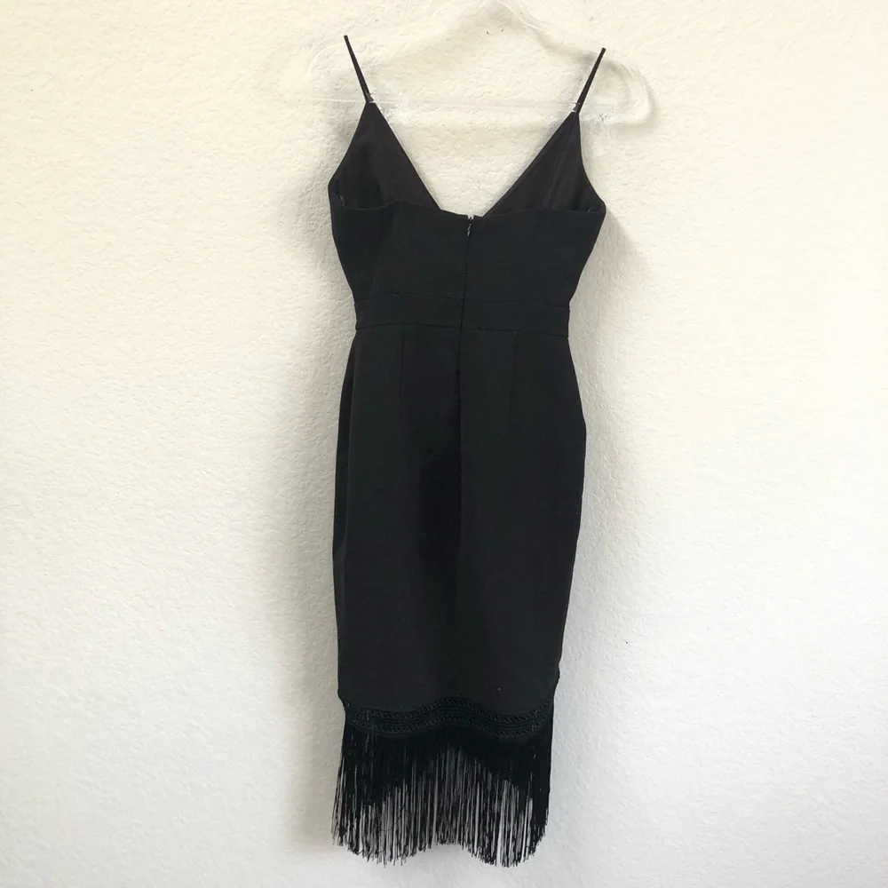 Nicholas Fringe Crepe Wrap Midi Dress Black Sz 2 - Picture 3 of 6
